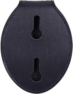 Wisdompro Police Badge Holder, Cowhide Leather Universal Police Badge Holder Pocket Case with Stationary Mn-Steel Belt Clip, Hook and Loop Closure and Stainless Bead Chain Necklace- Oval Shape