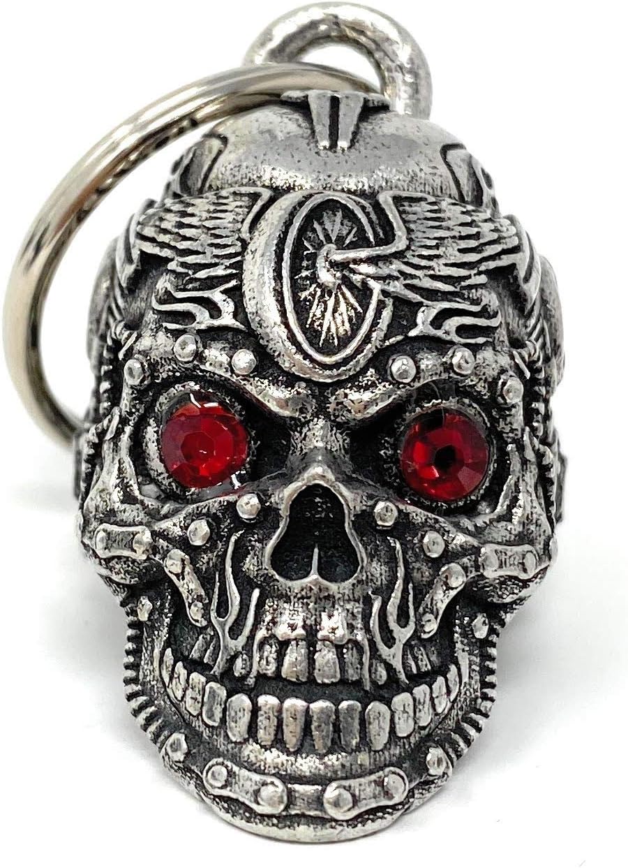 Bravo Bells Motorhead Skull Diamond Bell – Accesorio de campana de motociclista o llavero para buena suerte en la carretera, plateado