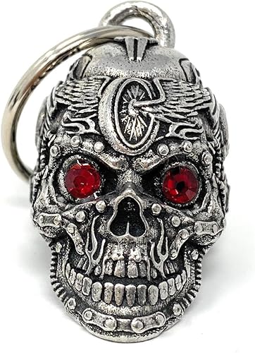 Bravo Bells Motorhead Skull Diamond Bell - Accesorio de campana de motociclista o llavero para buena suerte en la carretera, plateado
