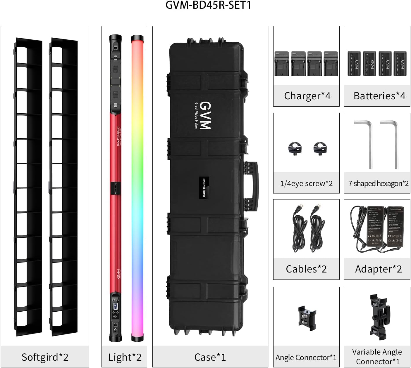 GVM RGB Tube Light with Softbox, 2 Packs 45W Handheld Wand Light, 48" Full Color LED Tube Light, 2700-10000K Stick Light with APP/DMX Control, 12 Scene Effects, MESH Networking Control Led Video Light