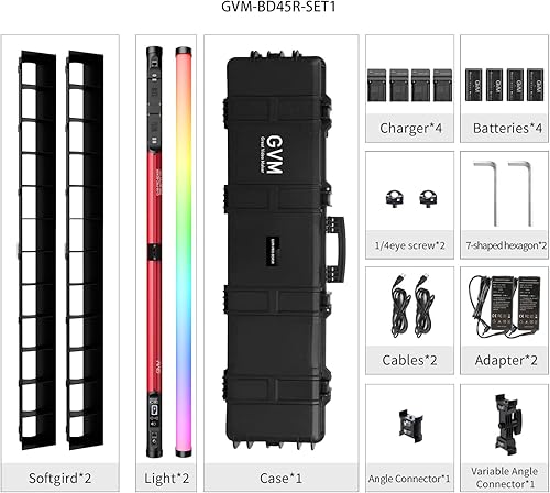 Miniatura 6 de GVM - Tubo de luz RGB con caja de luz, 2 paquetes de luz de varita de mano de 45 W, tubo de luz LED a todo color de 48 pulgadas, luz de palo de