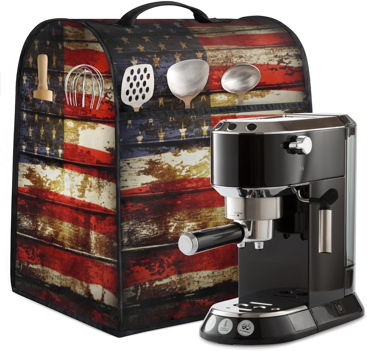 American Flag Wooden Stand Mixer Cover Compatible with 6-8 Quarts Mixer Kitchen Mixer Cover Fits Tilt Head & Bowl Lift Dust Cover of Coffee Machine