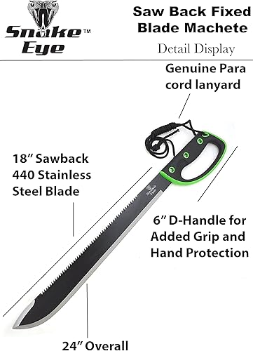 Miniatura 8 de Snake Eye Tactical Machete de hoja fija de espiga completa con funda al aire libre Caza Camping Pesca (BK-GN)