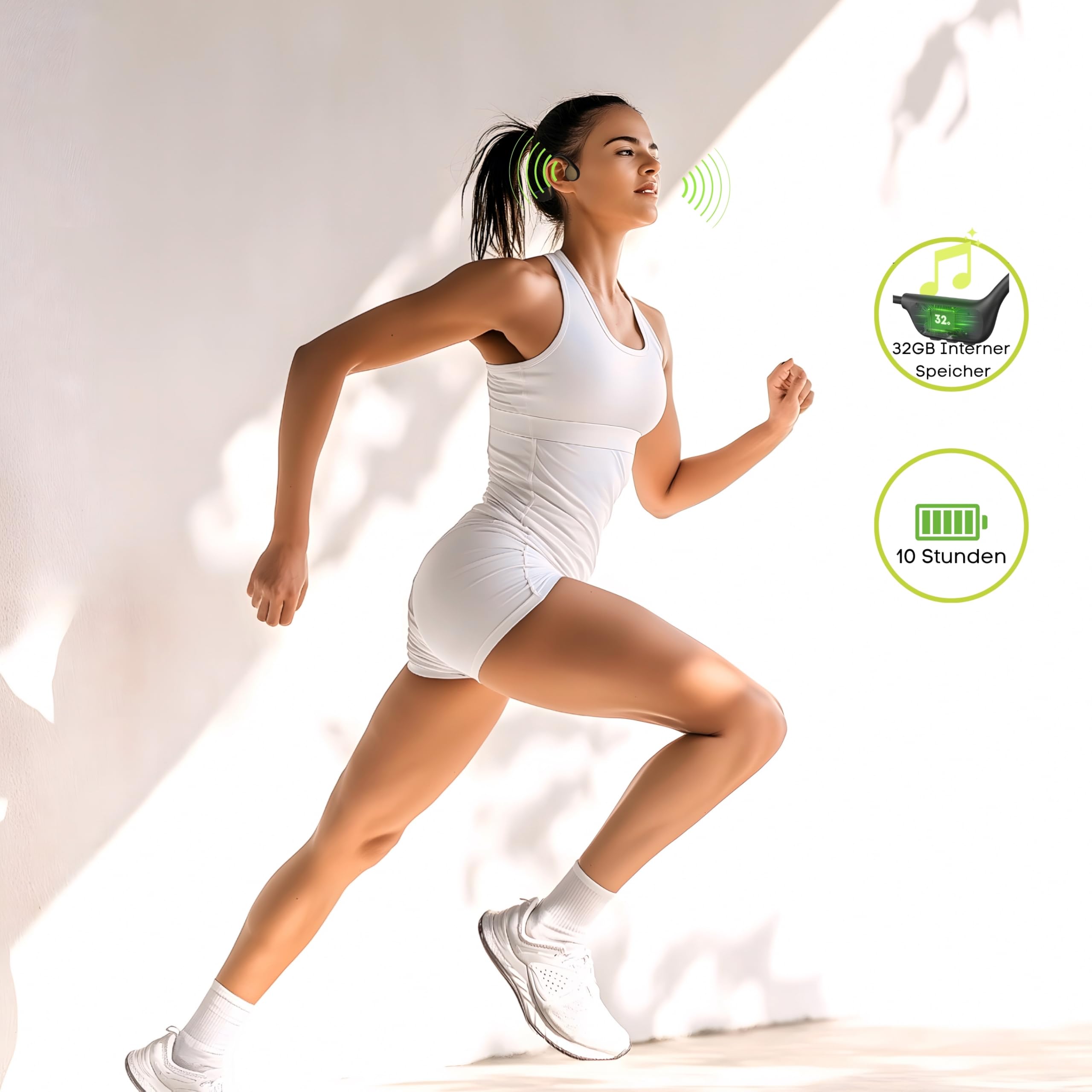 Knochenschall Kopfhörer Schwimmen, Open-Ear kopfhörer Bluetooth 5.4, IP68 Wasserdicht, 32GB Interner Speicher MP3 Player mit Mikrofon,10 Std Spielzeit für Laufen,Radfahren & Gym