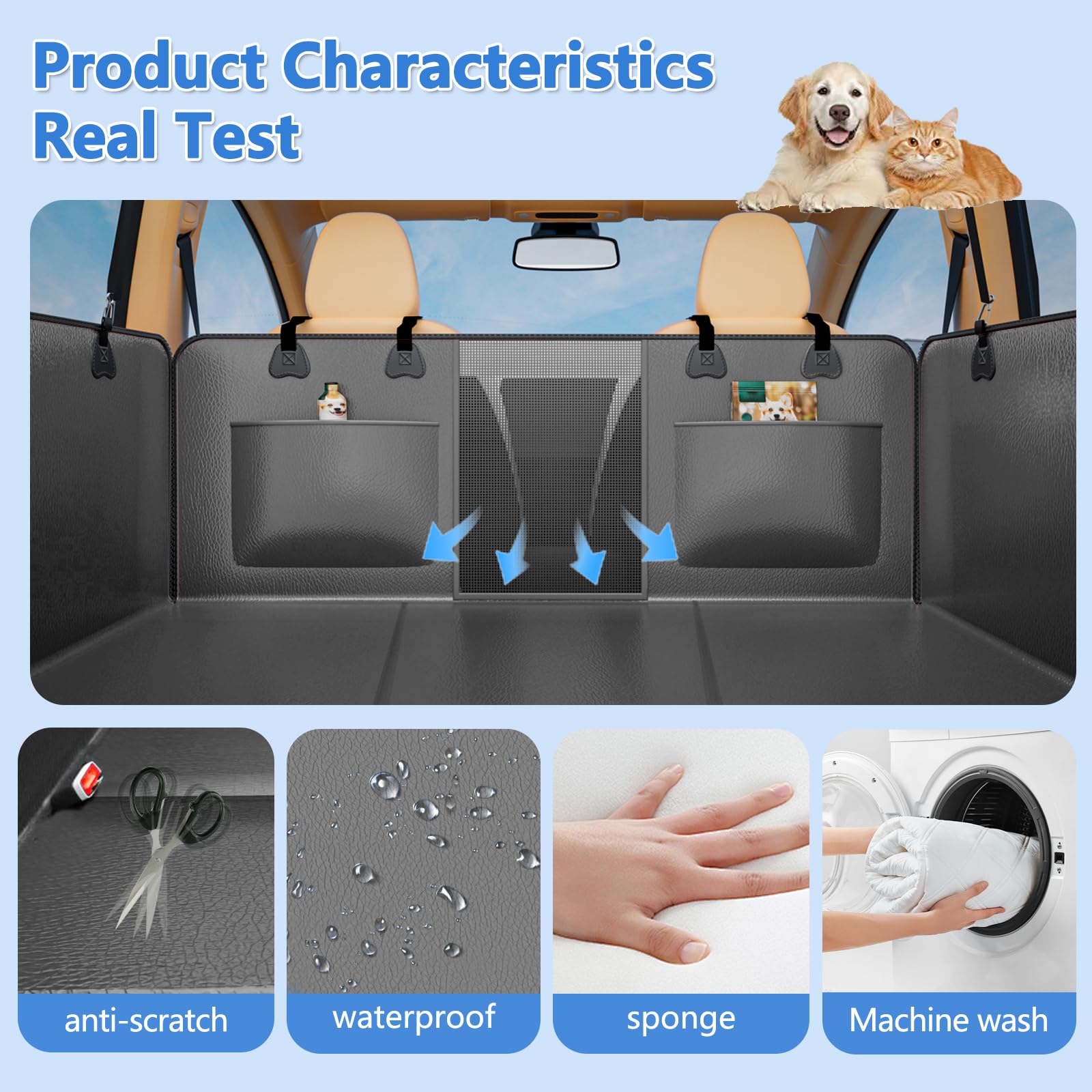Hard Bottom Dog Car Seat Cover for Back Seat – Waterproof Nonslip Hammock Extender for Trucks & SUVs, Heavy Duty Pet Protector, Gray Faux Leather - image 3