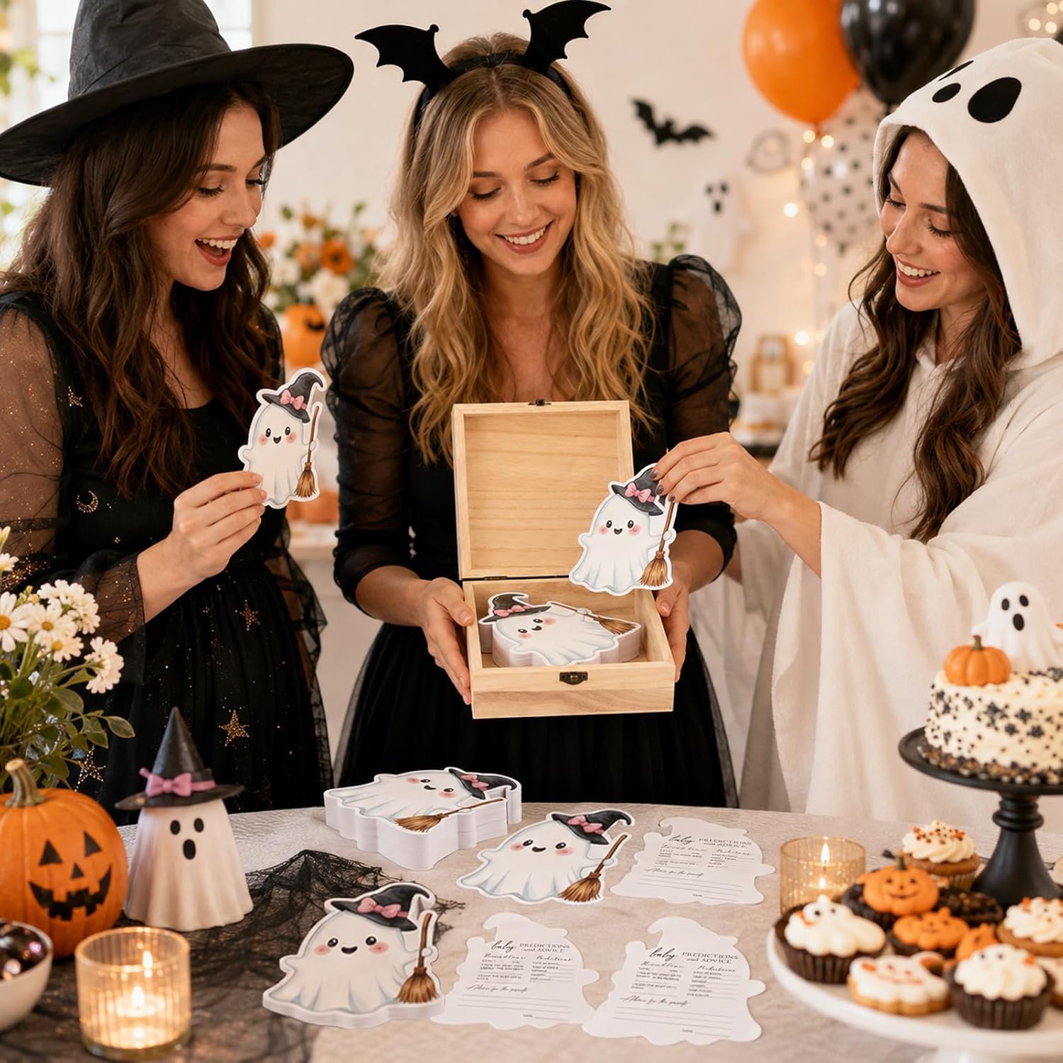 AnyDesign 50 Pcs Halloween Baby Prediction Advice Cards, Cute Ghost Boo image 5