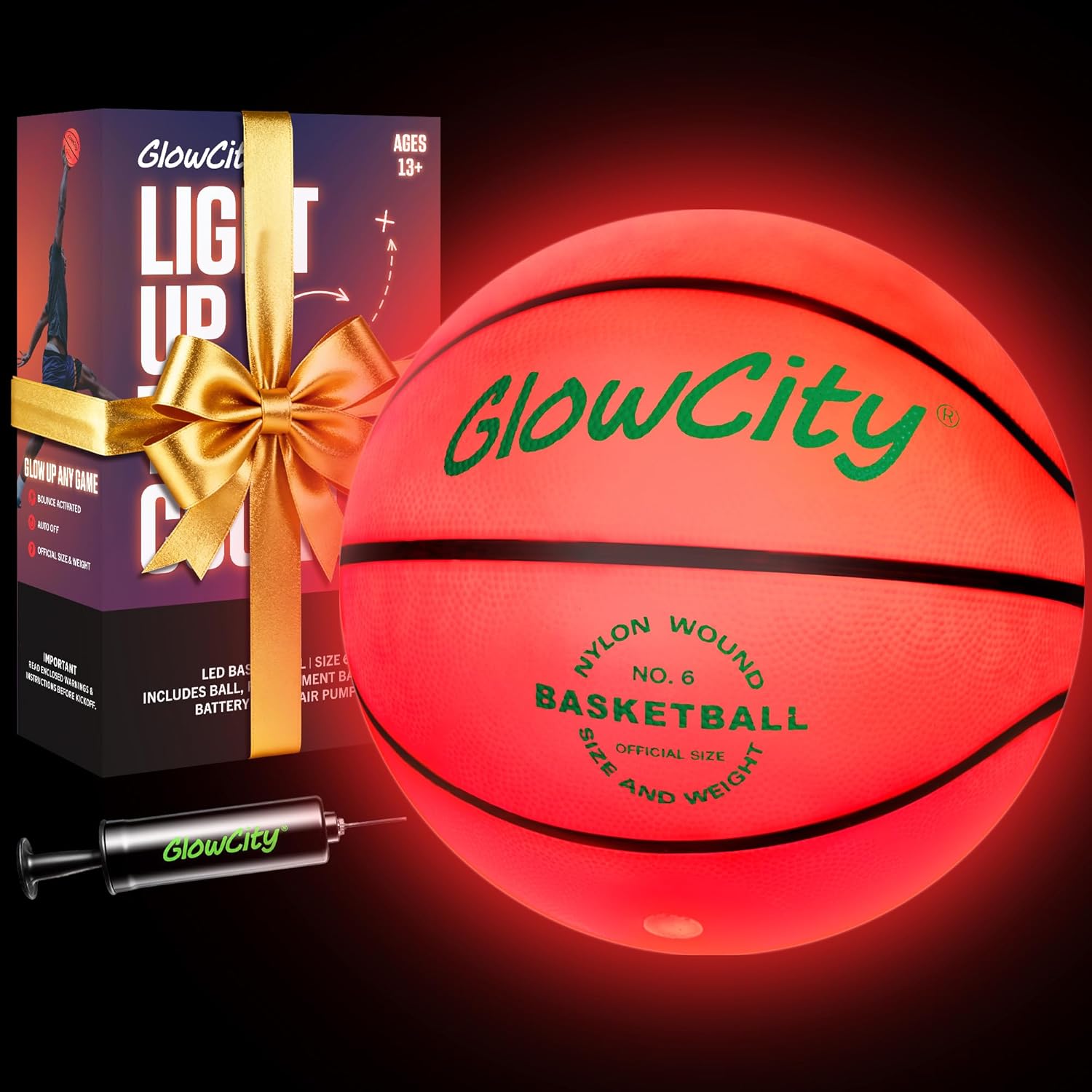 GlowCity Glow in the Dark Basketball - Sizes 5, 6, 7 - Light Up Ball for Kids, Teens and Adults - Red Glow