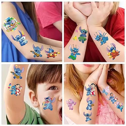 40Pcs Stitch Temporary Tattoos Stickers for Kids Boys Girls,Birthday Themed Party Supplies Decoration Favors Bundle,Cartoon Sticker for Kids Boys Home Activity Class Prizes Carnival (blue)(blue)