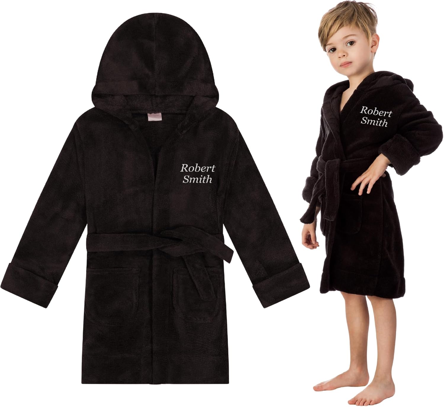 Personalized Kids Robe with Name - Custom Embroidered Hooded Robe with Pockets and Belt, Soft Bathrobe for Girls & Boys
