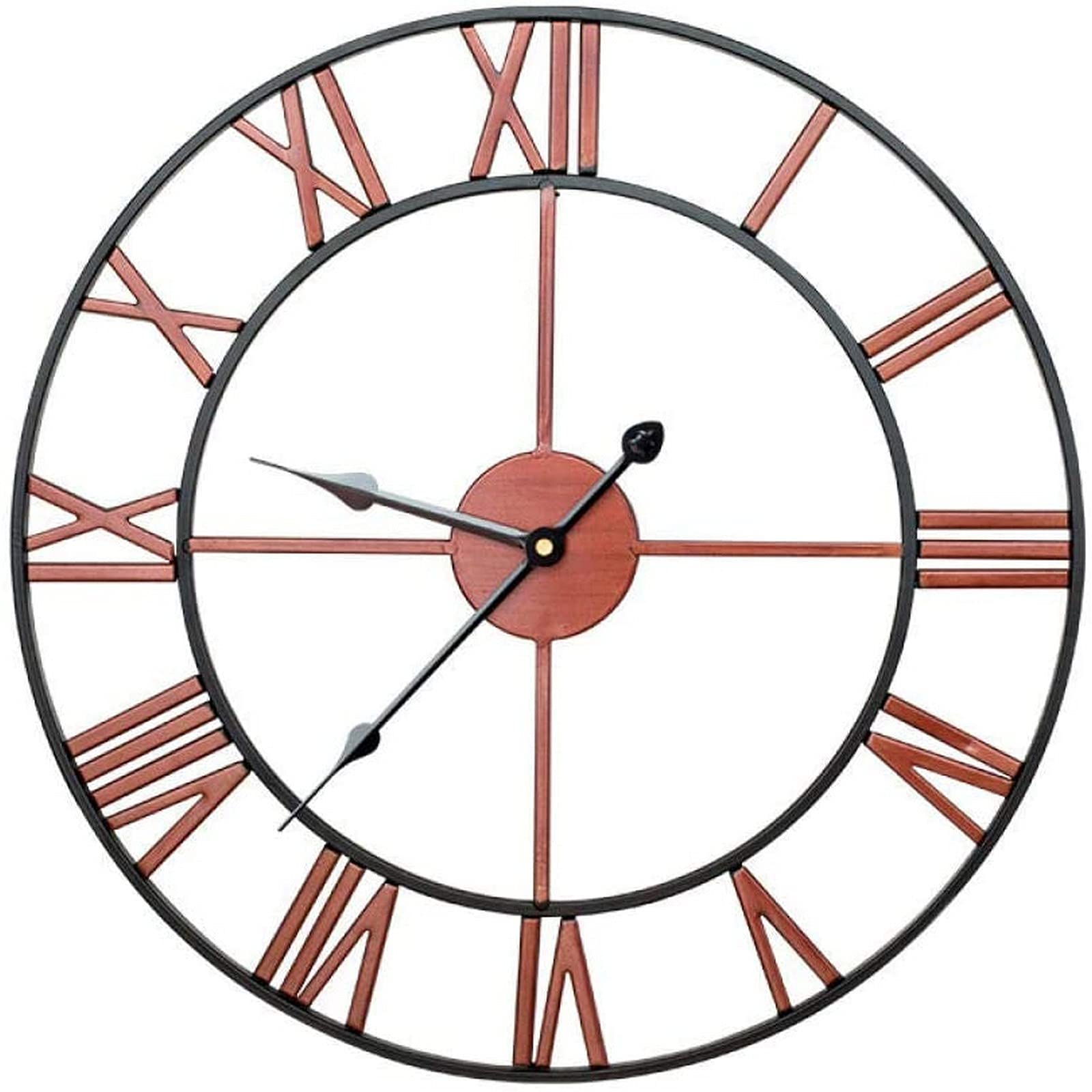 Horloge murale en métal 40 cm avec chiffres romains rétro pour décoration de maison