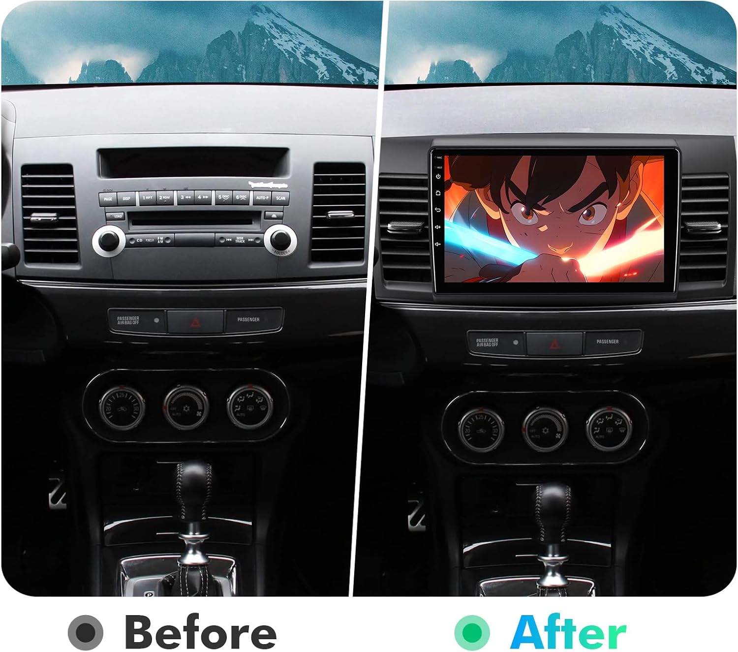 10.1 Inch IPS Touchscreen Android 12 Car Stereo for Mitsubishi Lancer 2007-2013 with Wireless CarPlay & Android Auto 2+32G Car Radio, Support GPS, WiFi, Bluetooth, FM, Backup Camera (with Canbus)
