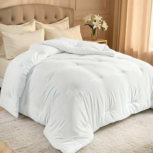 Easthome Comforters Full Size, All Season Quilted Bed Comforter, Ultra-Soft Down Alternative Duvet Insert with 4 Tabs, Lightweight Bedding Blanket - Machine Washable, White