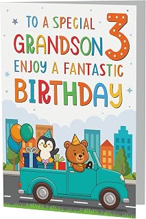 3rd Birthday Card for Grandson With Printed Verse Premium A5 Size UK Made