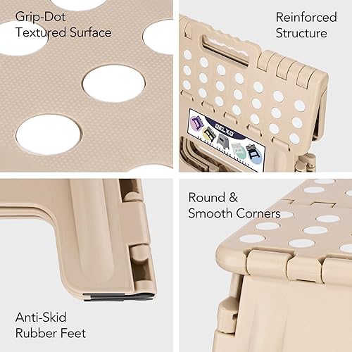 Miniatura 17 de Delxo Taburete plegable de 17.5 pulgadas, taburete plegable para adultos con bloqueo de seguridad, taburete plegable portátil de plástico, taburetes
