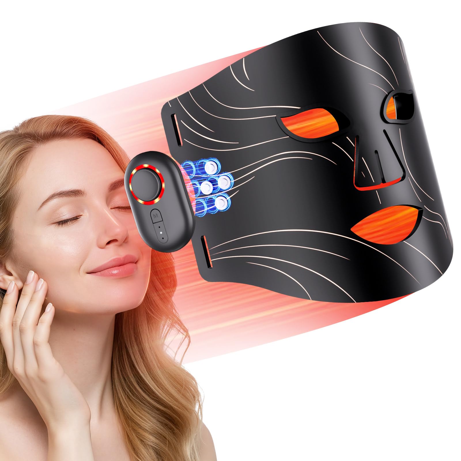 Red Light Therapy for Face Rechargeable Wireless 850NM NIR Therapy Mask with 328 LEDs 3 Modes 4 Lights