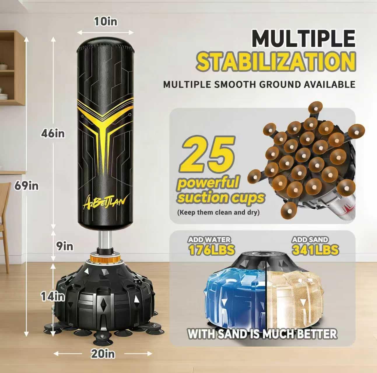69'' Freestanding Punching Bag,with Boxing Gloves Heavy Boxing Bag with Suction Cup Base for Adult - Boxing Training Equipment Kickboxing Bags for Training MMA Muay Thai Fitness Home Gym