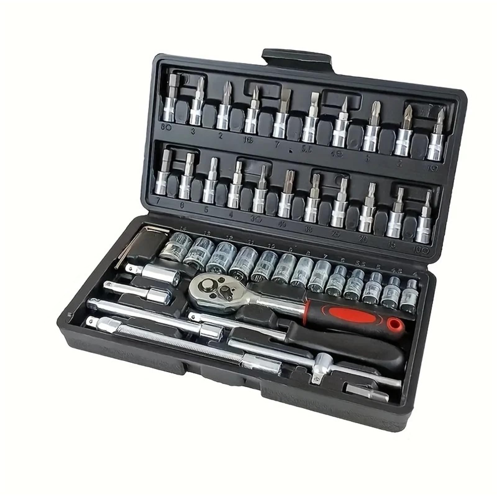 Set utensili multiuso Set di strumenti professionali per riparazioni auto da 46 pezzi - Kit chiave a cricchetto portatile con custodia
