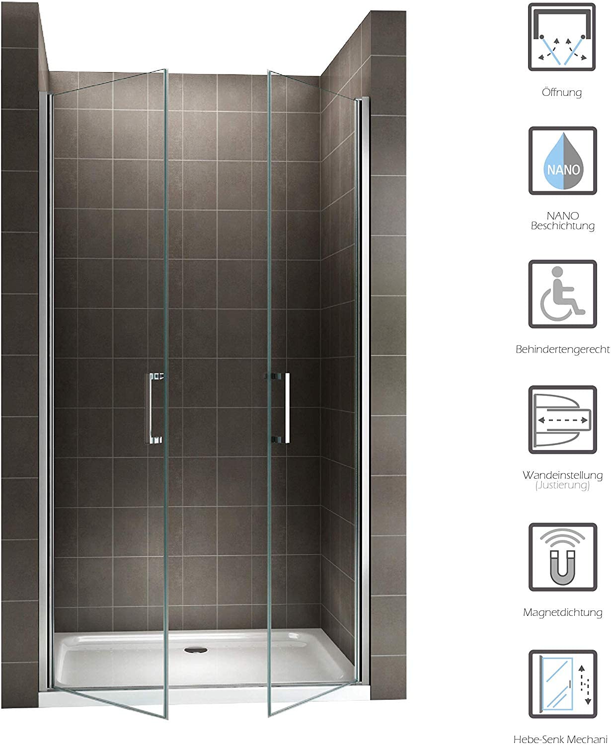 Porte de douche 98x180 cm en verre transparent - ajustable de 98 à 101 cm