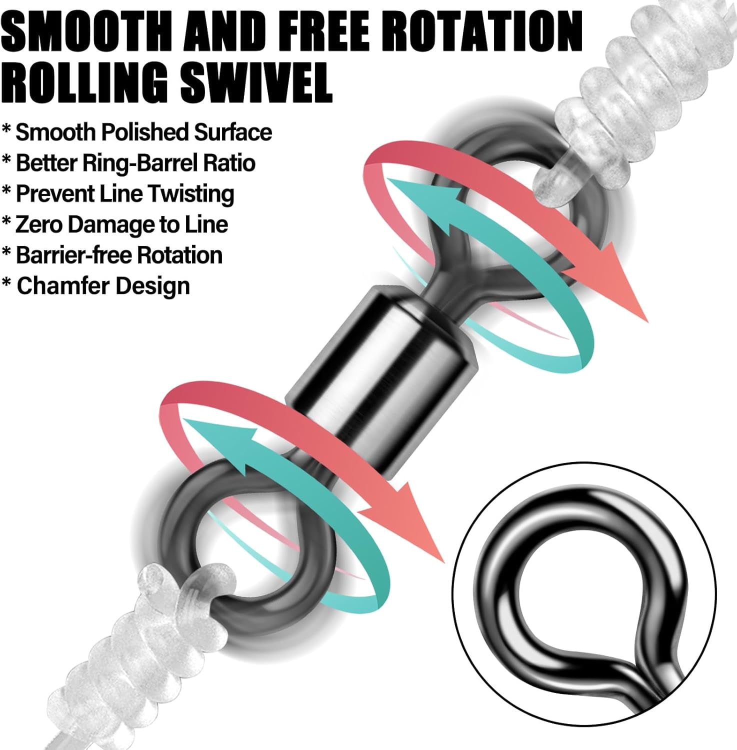 Alwonder Fishing Barrel Swivels 20 to 50-Pack Swivels Fishing Tackle Freshwater Saltwater Swivel Rolling Swivel Heavy Duty Black Nickel Stainless Steel Lures Leaders Line Connectors Terminal Tackle - Image 5