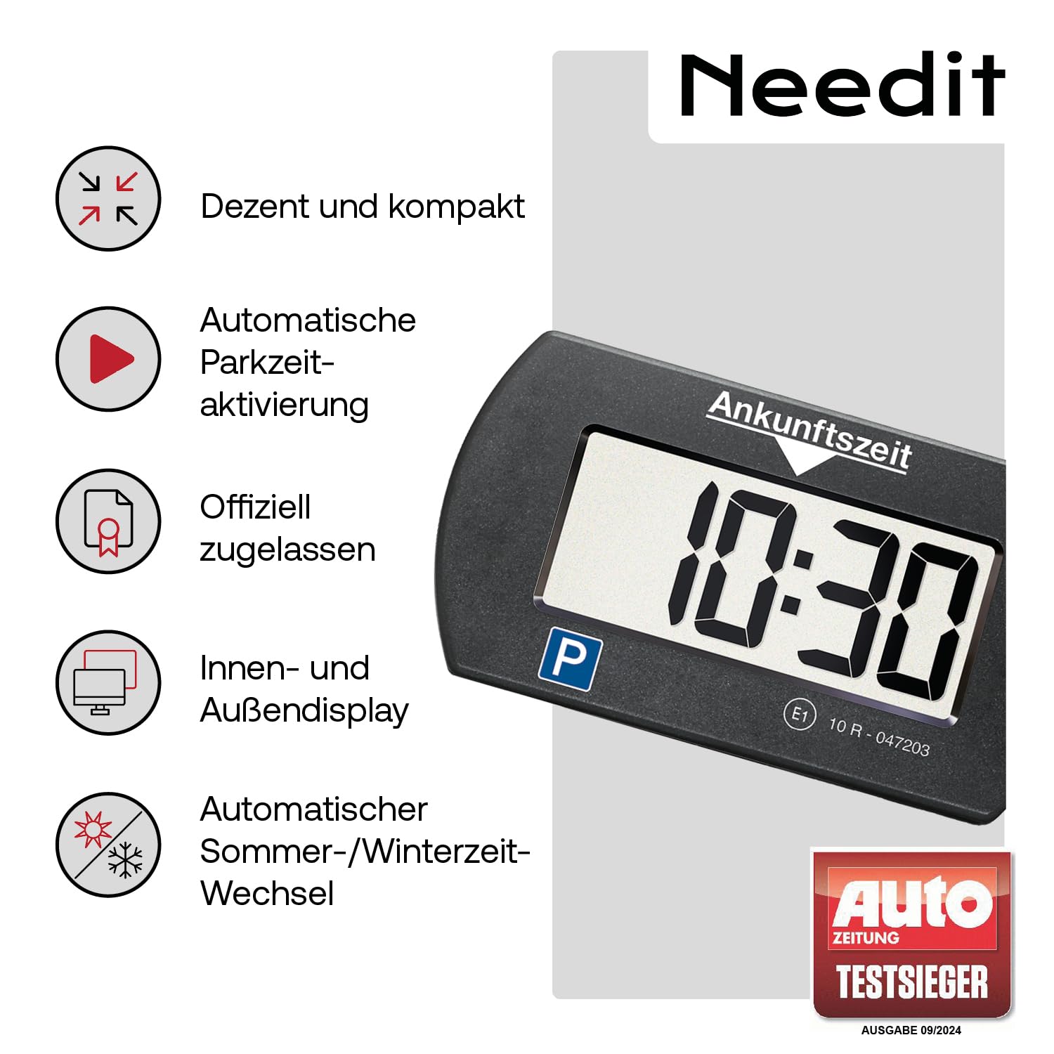 Needit elektronische Parkscheibe Park Mini I automatische Parkscheibe elektrisch mit Zulassung vom Kraftfahrt-Bundesamt I Digitale Parkuhr mit 2 Displays I maximale Funktion in minimalem Format