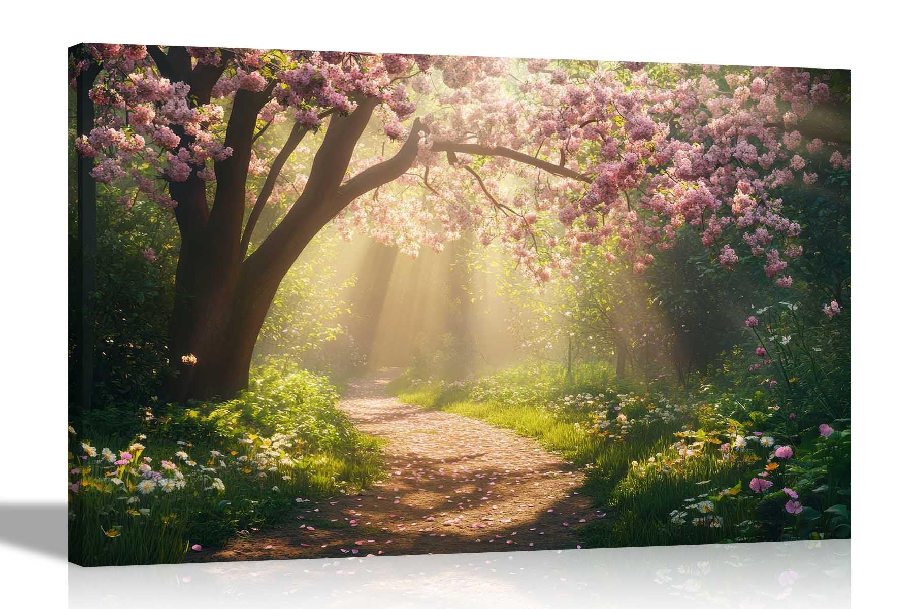 Artley Prints Spring Light Shower Forest - Spring Forest Sunlight Blossoming Tree Canvas Wall Art Pictures For Living Room Conservatory Hallway Prints 60 X 40Cm (24 X 16 Inches) A2