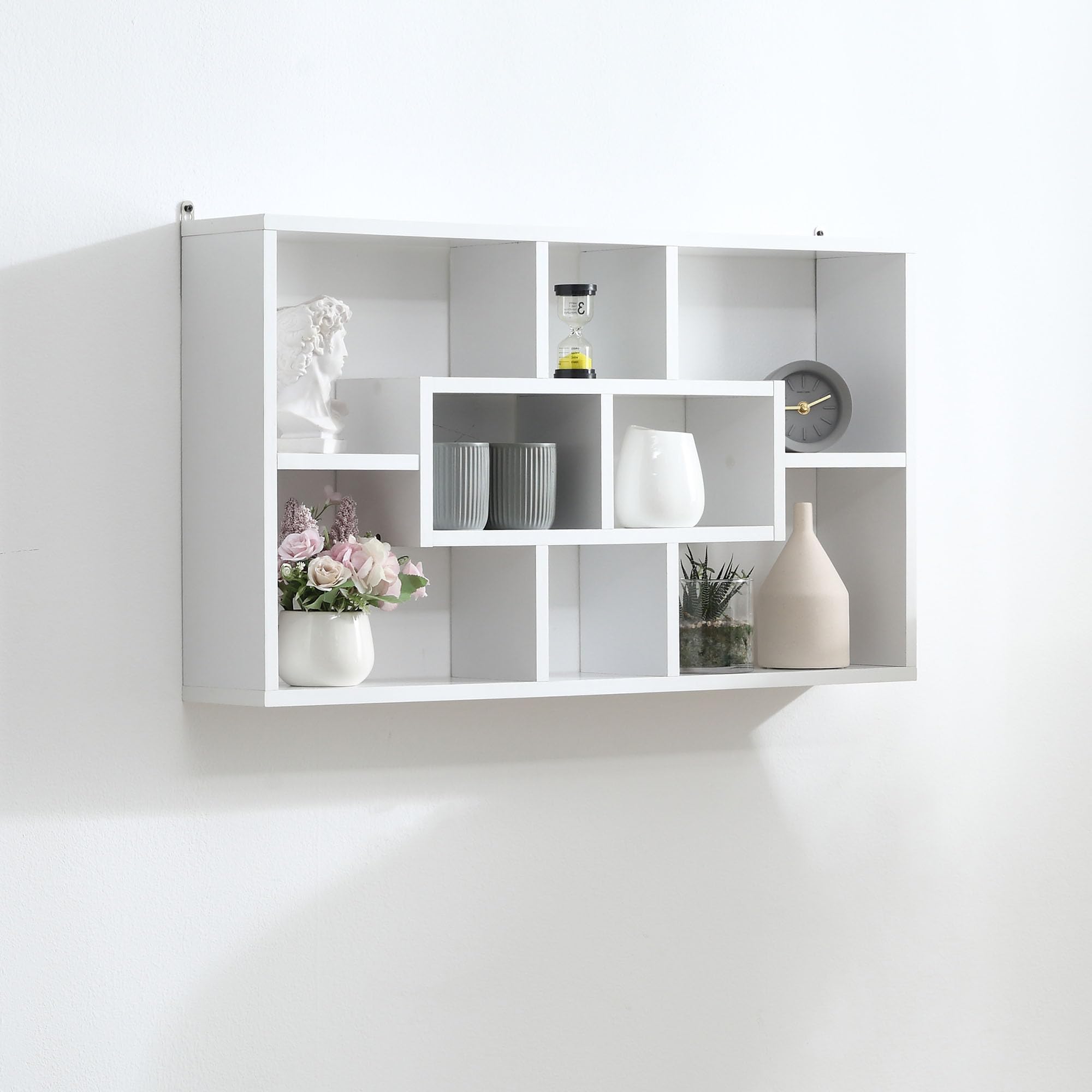 HOMCOM Pensile Libreria da Parete Sospesa 8 Vani 85x14.5x47.5cm Bianco
