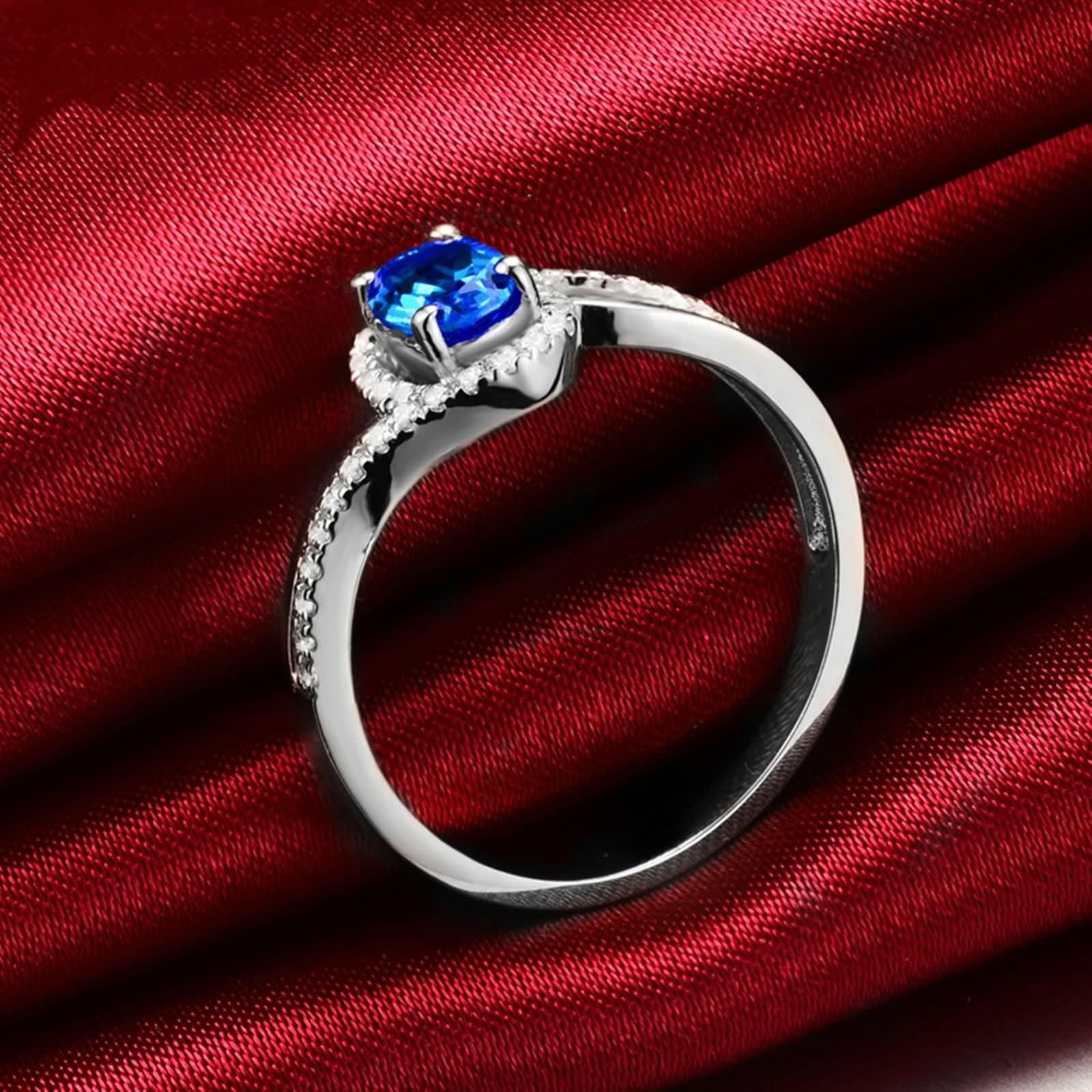Verlobungsring Damen 18K, Verlobungsringe Labor Erstellt Saphir Ovale Form Silber Ehering für Schwester