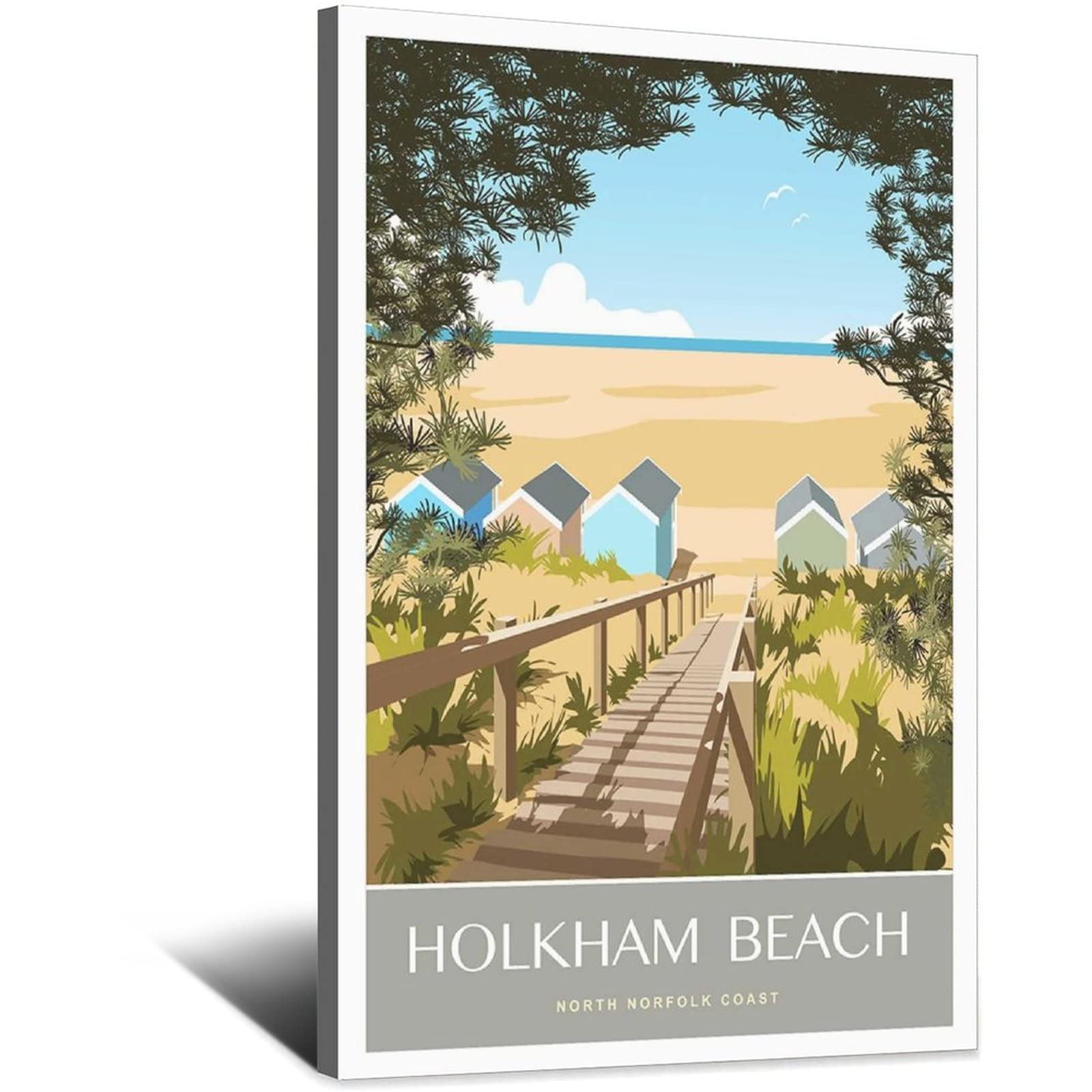 Uejd Frame-Style Vintage Holkham Beach Norfolk Travel Poster Decorative Posters Modern Bedroom Canvas Art Poster Picture Painting Posters Wall Decor Art Gift