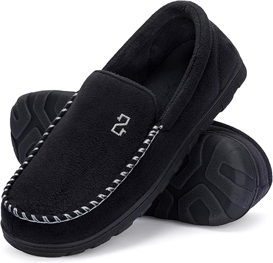 Zizor Men's Moccasin Slippers With Memory Foam, House Shoes for Indoor Outdoor