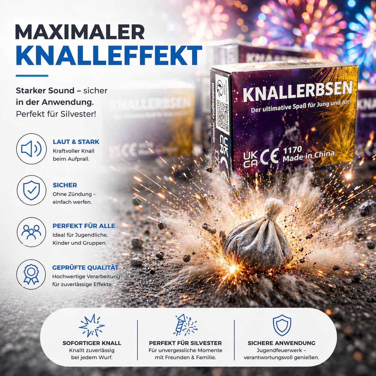 TK Gruppe Timo Klingler 1000 X Knallerbsen Knallteufel Knallfrösche Knaller Fuochi d'artificio Silvester Cat. F1 display per ragazzi e bambini Fuochi d'artificio 2021 (1000x)