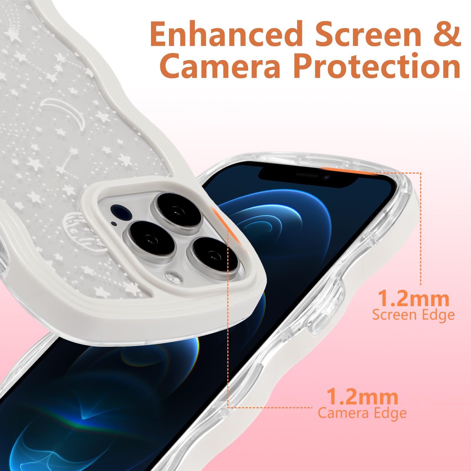 ZTOFERA for iPhone 13 Pro Max Case 6.7 inch,Cute Curly Wave Frame Shape Case with Star Space Pattern - Image 3