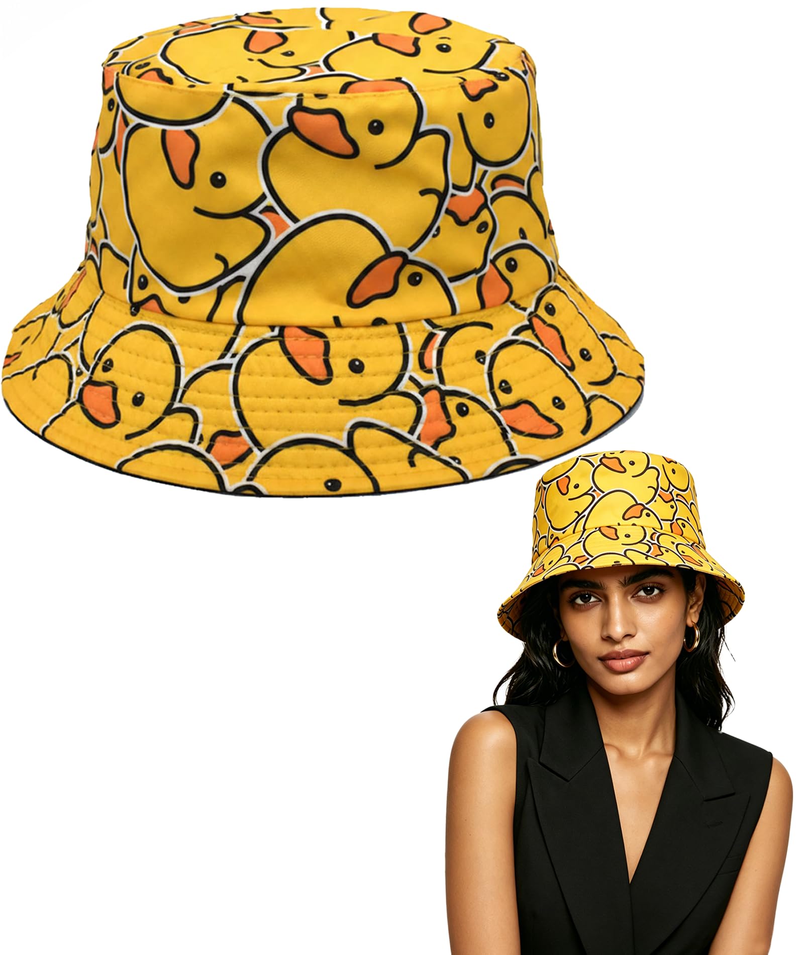 Cute Duck Bucket Hat for Women, Bucket Hat for Men, Cartoon Fisherman Sun Hat, Stylish Summer Caps for Women, Casual Beach Travel Headwear Brick-Red-image-29