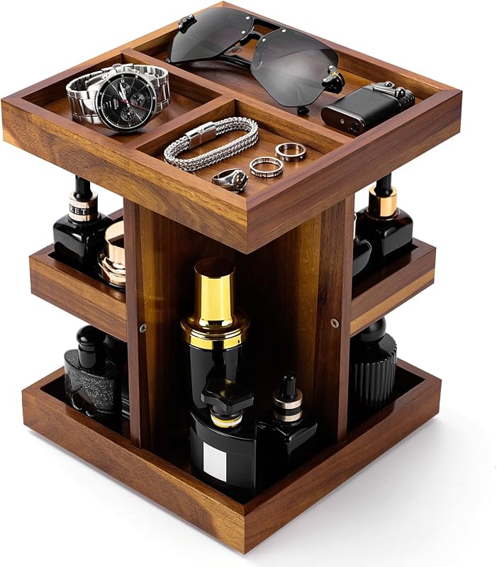 Organizador de perfumes EXIN DECHEN em madeira de acácia, giratório, R2