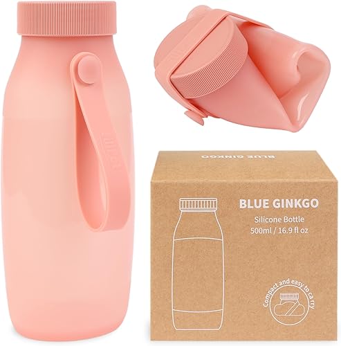 BLUE GINKGO Botella de agua plegable  Botellas de agua plegables ligeras para viajes, senderismo, campamento, botella de silicona imprescindible