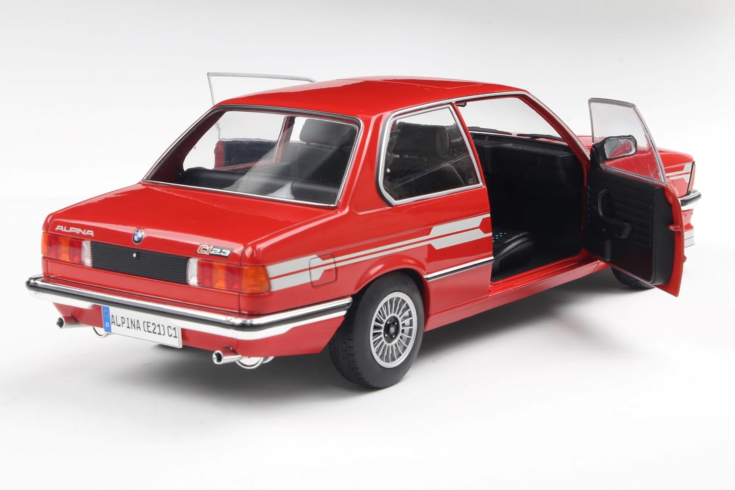 Diecast Model Car Compatible for 1980 Alpina E21 C1 2.3 Red with Gray Stripes 1:18 Scale Solido S1812803