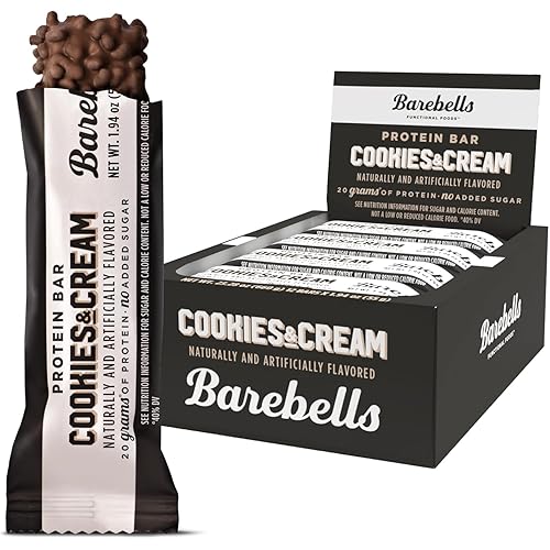 Barebells Protein Bars Cookies & Cream - 12 Count, 20g High Protein Treats - Chocolate Nutrition Bar with 1g Total Sugars - On-The-Go Breakfast or Post-Workout Snack