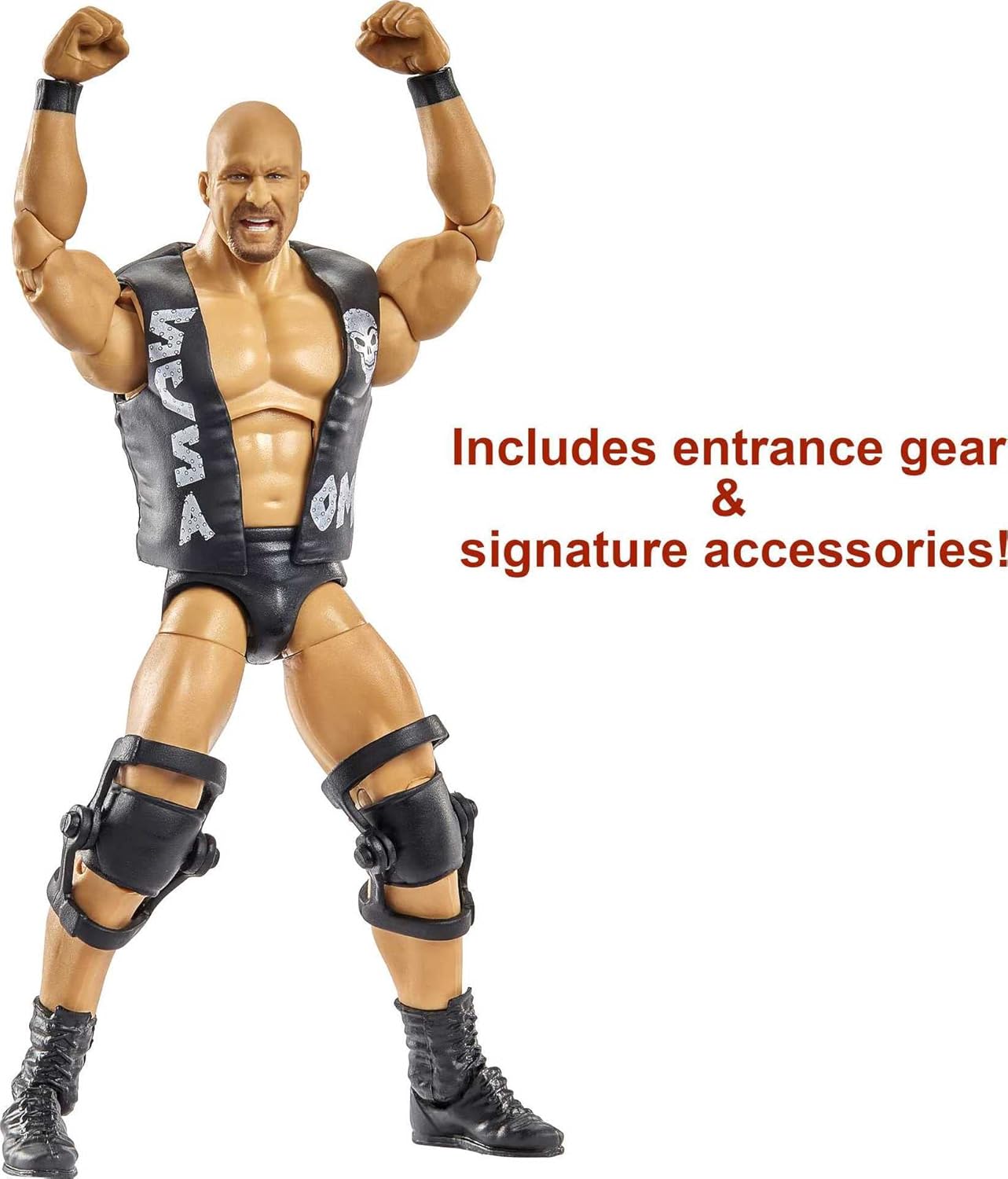 WWE “Stone Cold” Steve Austin Wrestlemania Action Figure with Entrance Gear & Vince McMahon Build-A-Figure Pieces, 6-in Posable Collectible Gift for WWE Fans Ages 8 Years Old & Up
