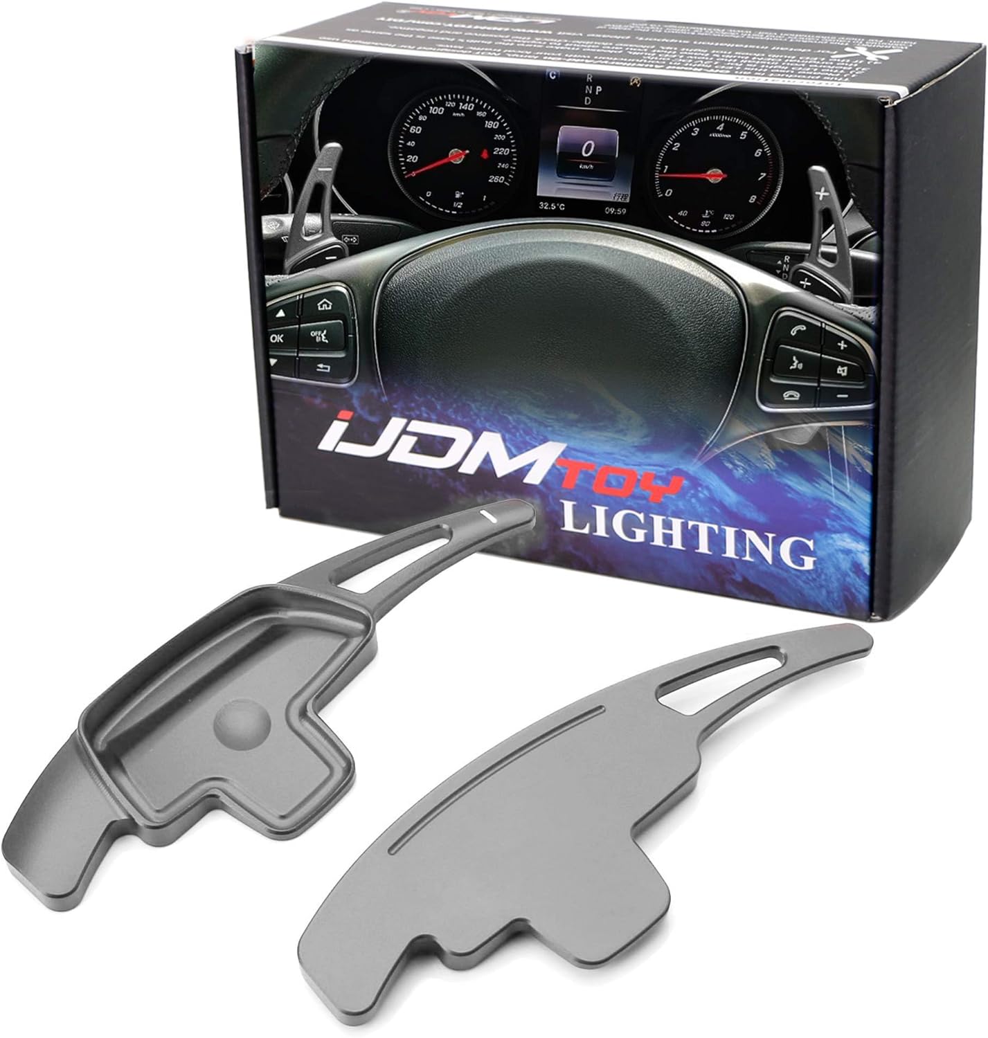 iJDMTOY Gun Metal Aluminum Paddle Shifter Extensions Compatible with 2015-2021 Mercedes Benz W205 C-Class, W213 E-Class, C117 CLA-Class, X205 GLC-Class (Gun Metal Matte Finish)