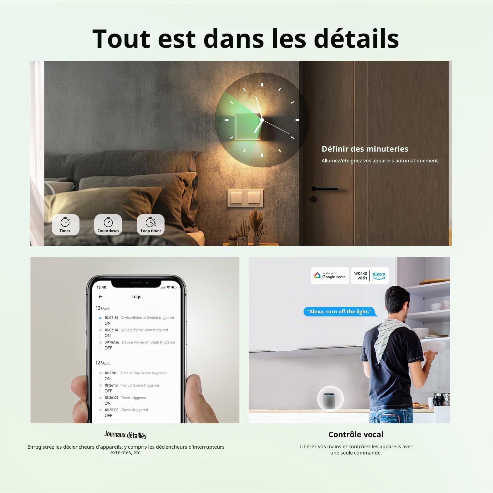 SONOFF Matter smart switch, Wifi Mini DIY module, fonctionne avec Alexa et Google Home, 4 PACK, nécessite un fil neutre
