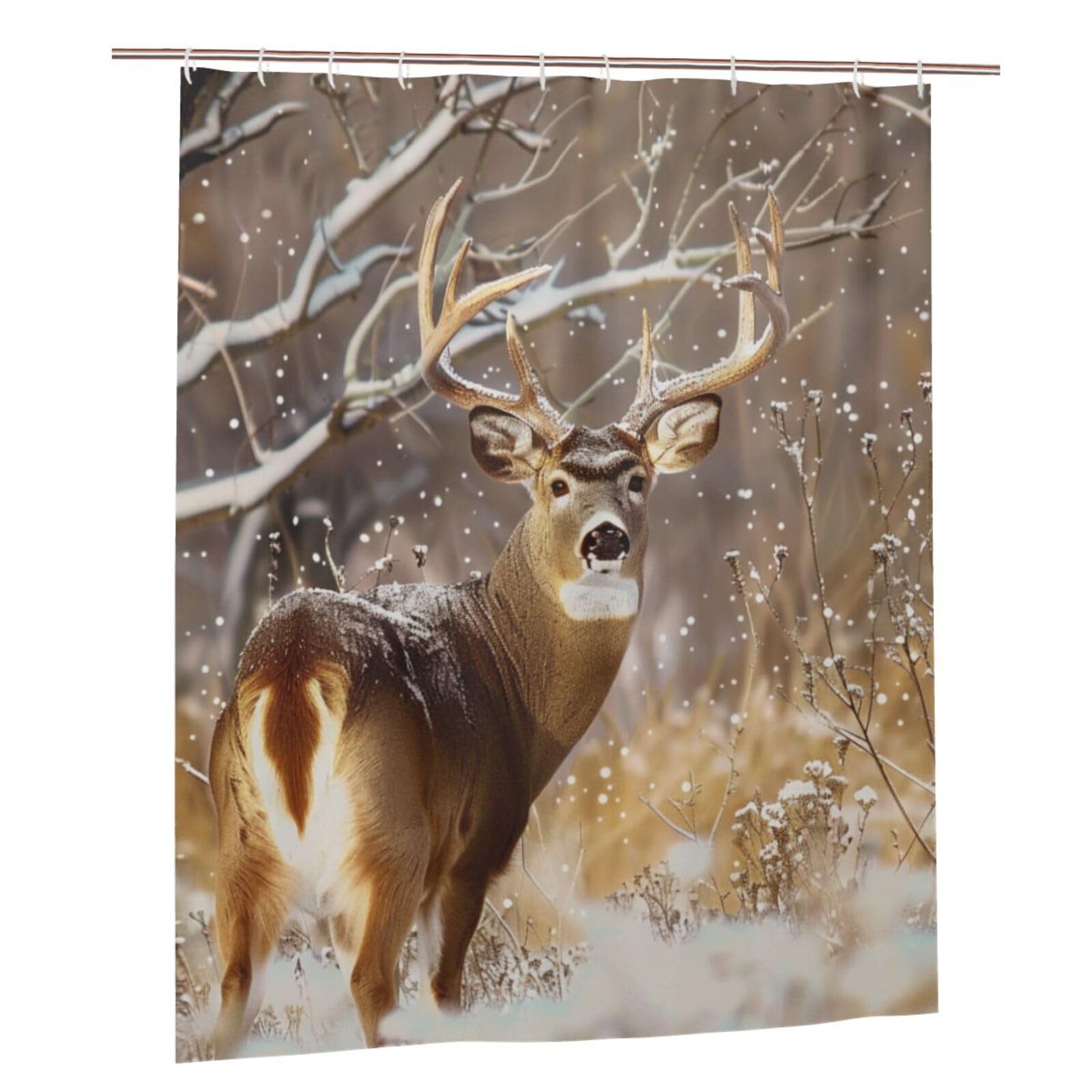 BWWHCCTI Free Whitetail Deer Printed Shower Curtain With 12 Plastic Hooks Opaque Quick Drying Waterproof Shower Curtains Sets For Bathroom 152x183 Cm