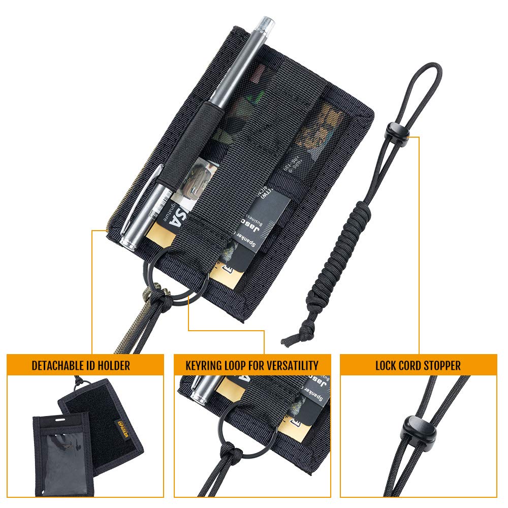 ALG ID Cards® Portafoglio Nero Per Carte D'identità, Cordino Nero, Cordino Da Collo Con Clip In Metallo E Rilascio Di Sicurezza Per Porta Pass - Foto 6