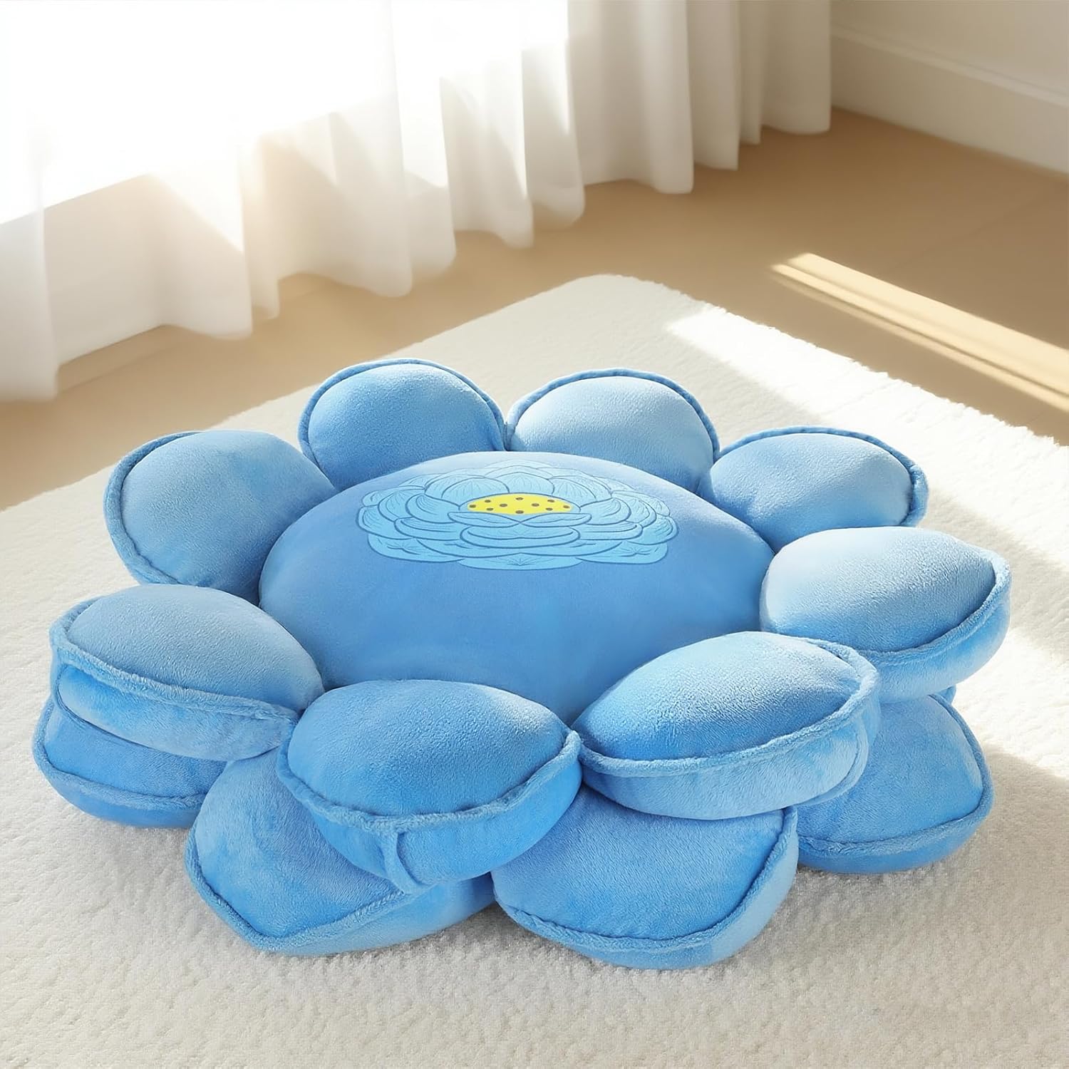 Lotus Flower Floor Pillows, Large Cushion Inspired by Lotus Flower Design, Decorative Seating for Living Room, Bedroom, and Lounge, Soft Washable Floor Cushion for Relaxation, and Family Activities