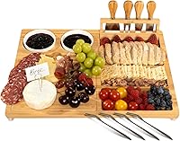 eleganlife Bamboo Charcuterie Board Set with Knives, Compartments, Large 17x13 Cheese Platter for Parties, Weddings & Gifts