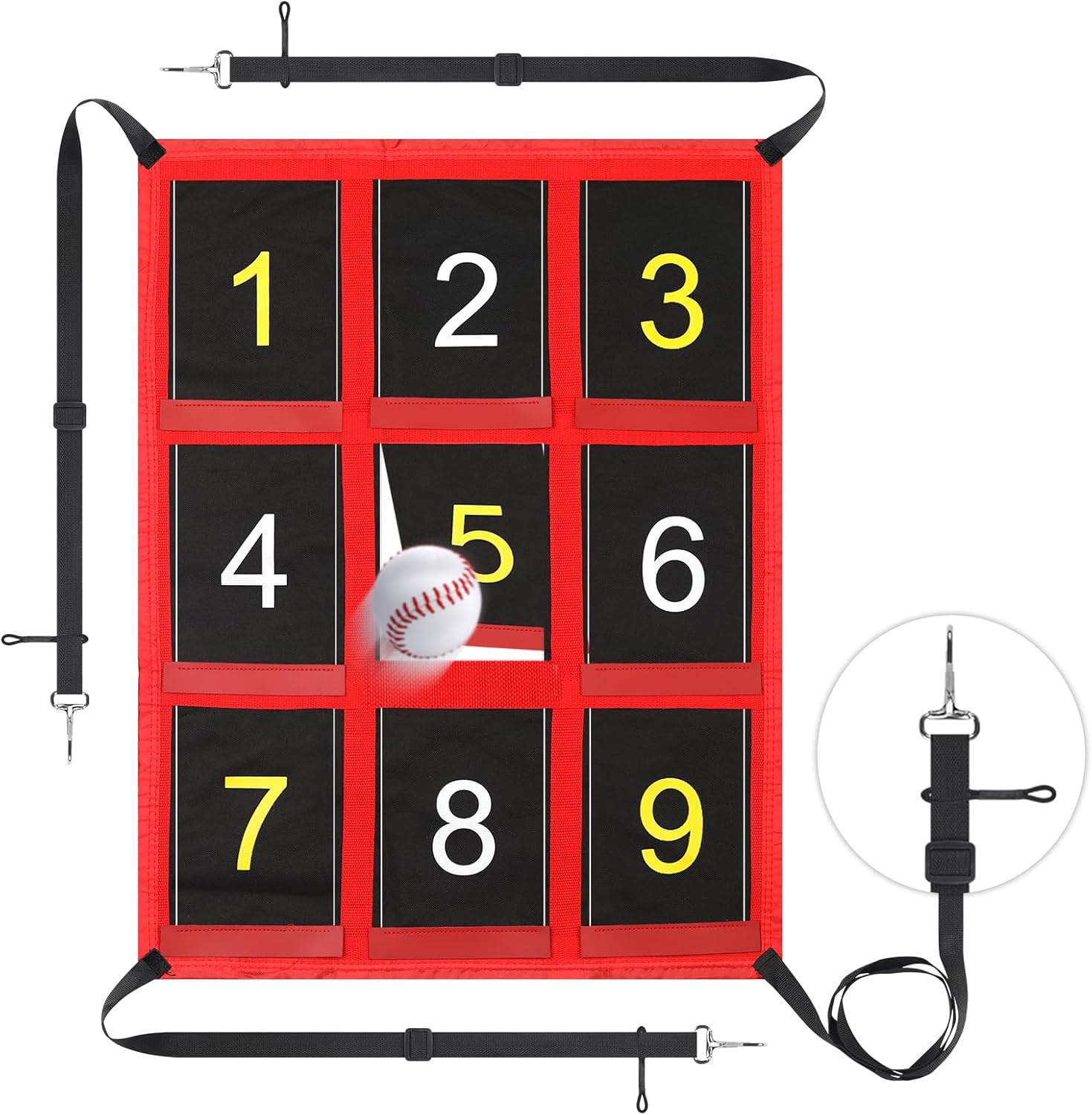 9-Section Numbers Strike Zone Target for Baseball Softball, 27.1 x 20.8in Obvious Yellow White Numbers Baseball Target, Suitable for Various Age Waterproof & Adjustable Softball Pitching Practice Nets
