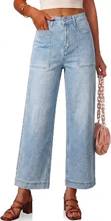 Women's Wide Leg High Waisted Cropped Denim Jeans