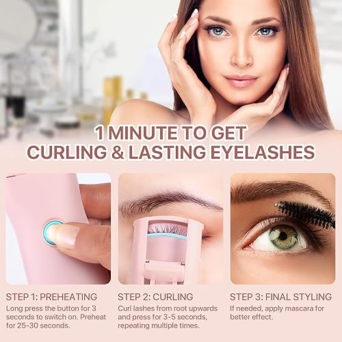 Miniatura 5 de Rizador de pestañas calentado, rizadores de pestañas recargables por USB, rizador de pestañas eléctrico para rizar rápidamente y de larga duración,
