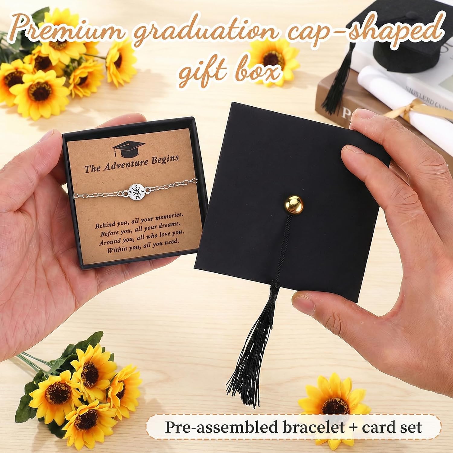 Compass Graduation Bracelet 2026, Adjustable Graduation Gifts with Graduations Cap Gift Box and Inspirational Quote Card