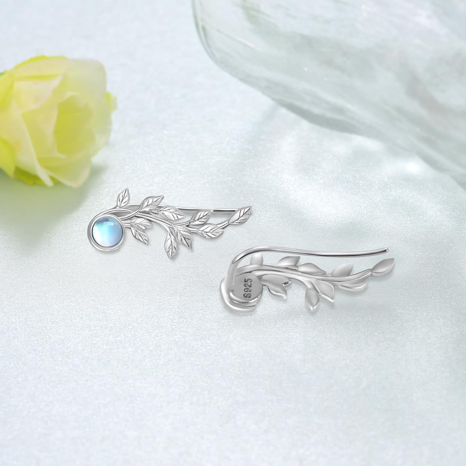 925 Sterling Silver Ear Climber Earrings for Women - Moonstone Crawler Jewelry Gift - Image 2