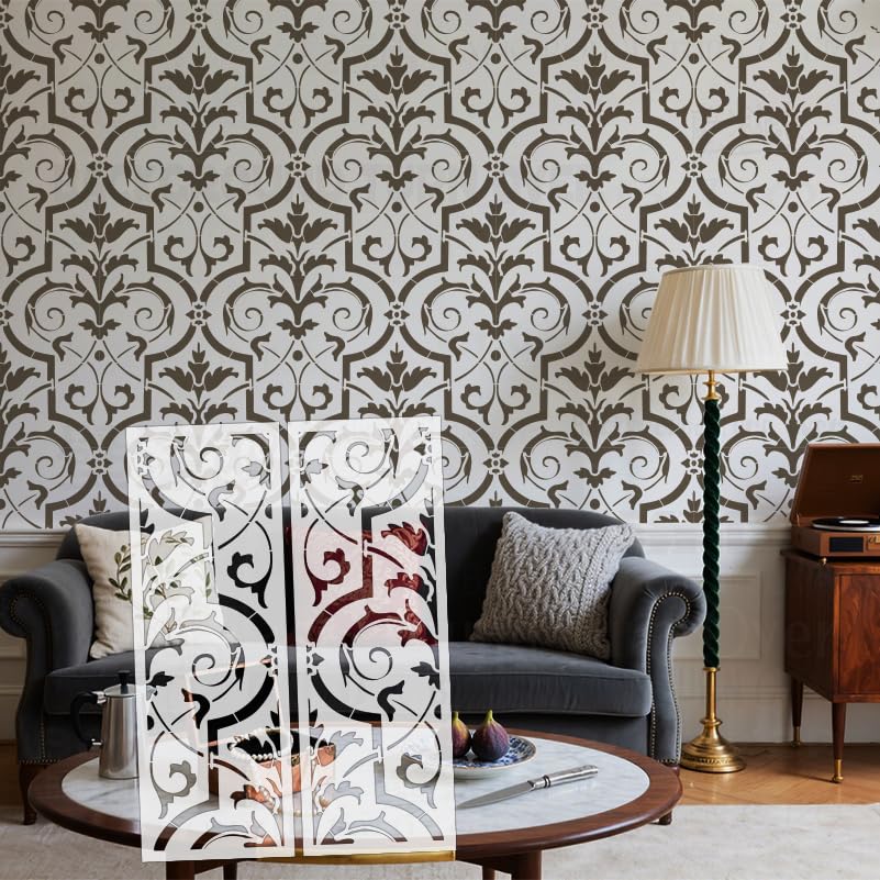 Pochoir Damas Grand Modèle - Décoration Murale Vintage Style Rococo & Baroque Chic