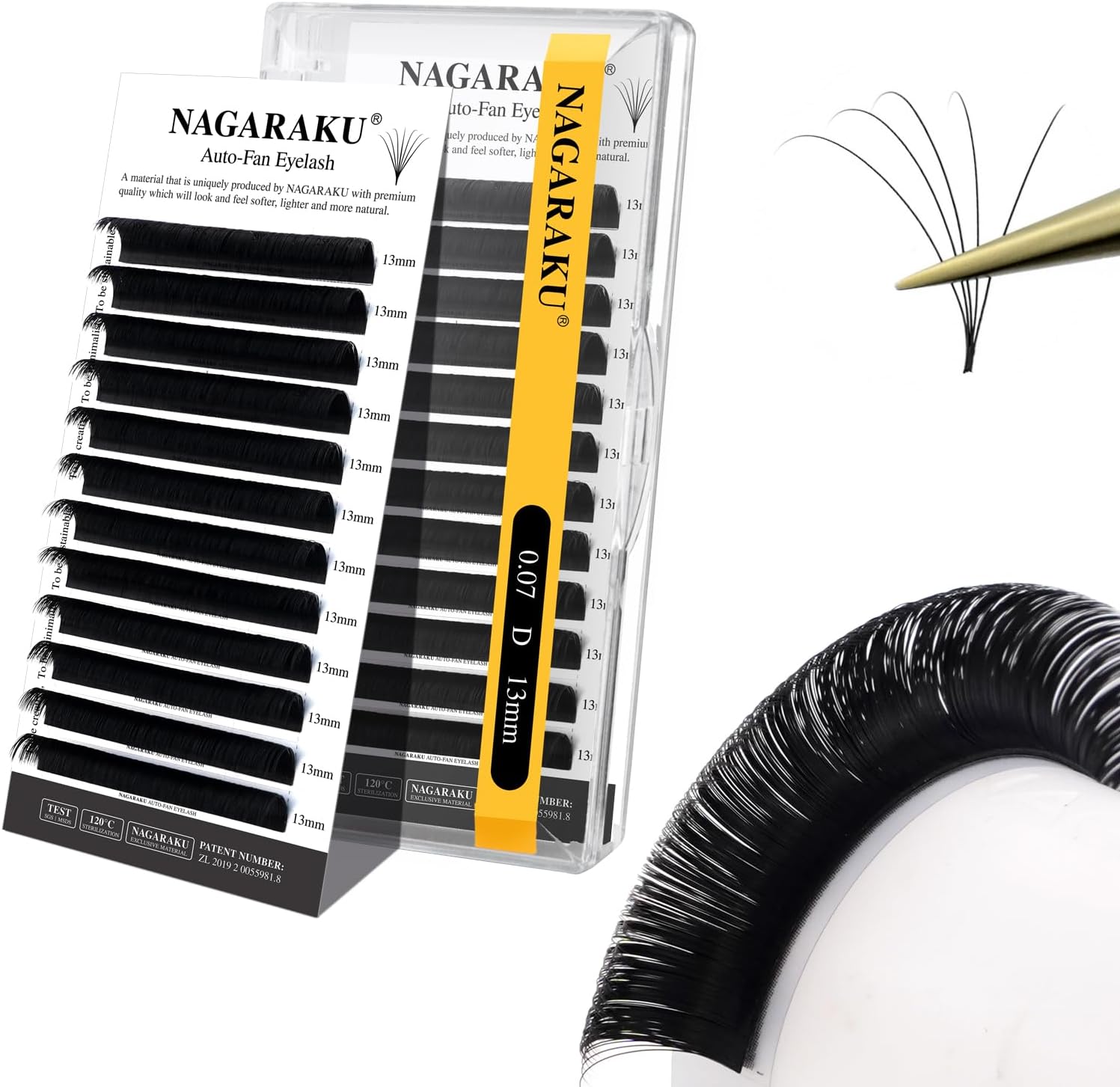NAGARAKU Easy Fan Volume Lash Extensions, 0.07 D 13mm Matte Black